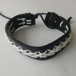 4/$20 Adjustable black leather drawstring cuff bracelet